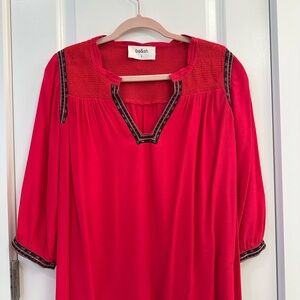 Ba&sh Red Tunic with 3/4 Sleeves and Embellished V-Neck